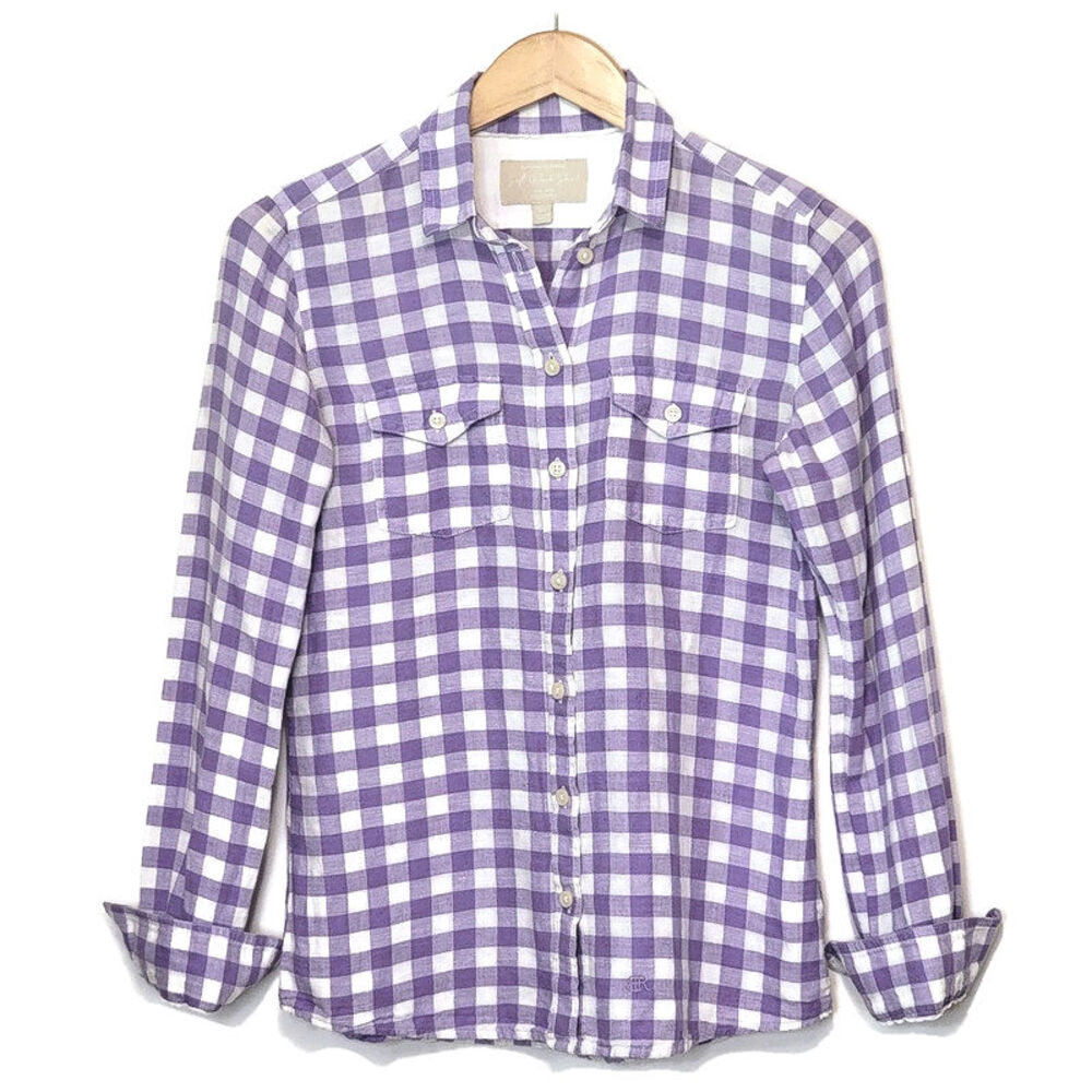 Banana Republic Linen Cotton Gingham Checked Soft Wash Button Down Shirt Size XS - Picture 8 of 16